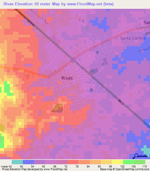 Rivas,Nicaragua Elevation Map