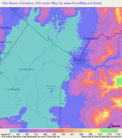 Rio Nuevo,Nicaragua Elevation Map
