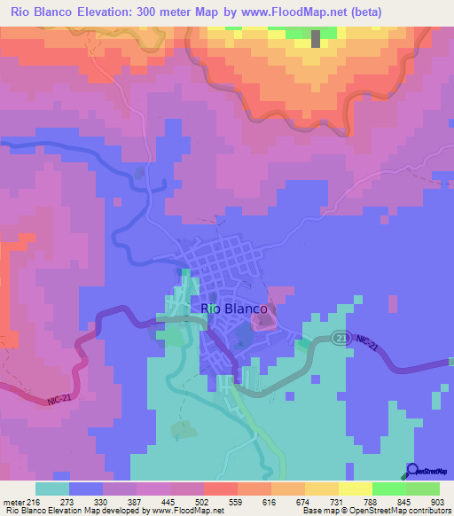 Rio Blanco,Nicaragua Elevation Map