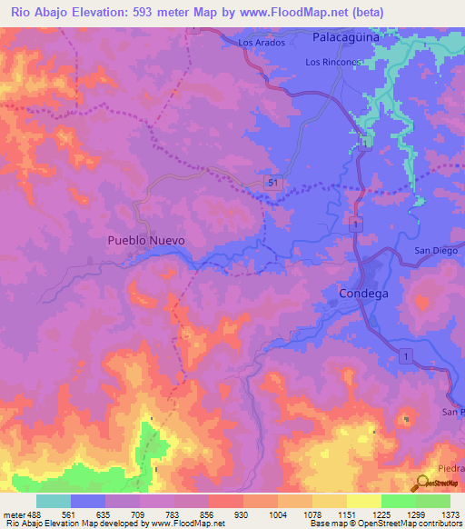 Rio Abajo,Nicaragua Elevation Map