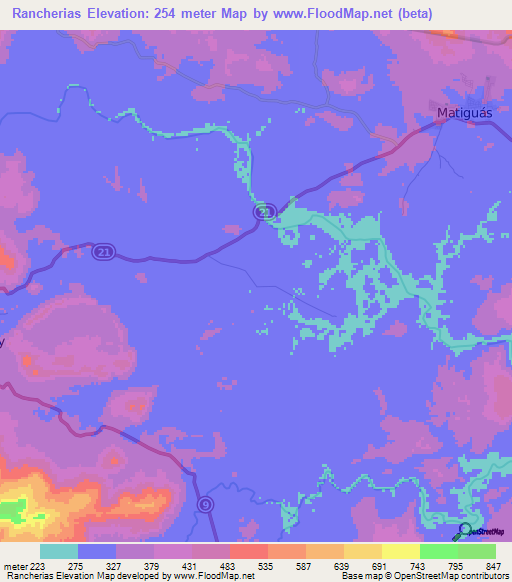 Rancherias,Nicaragua Elevation Map