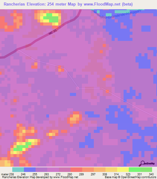 Rancherias,Nicaragua Elevation Map