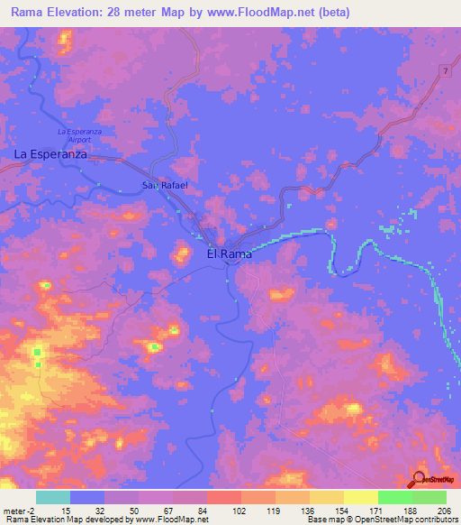 Rama,Nicaragua Elevation Map