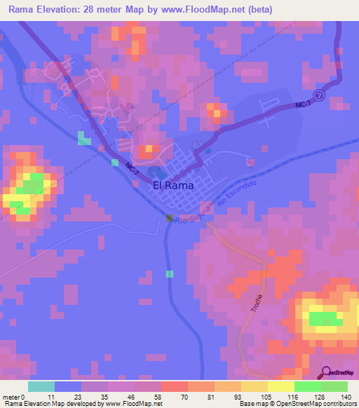 Rama,Nicaragua Elevation Map