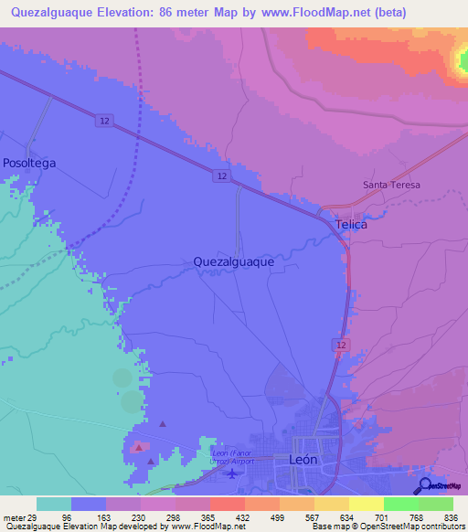 Quezalguaque,Nicaragua Elevation Map