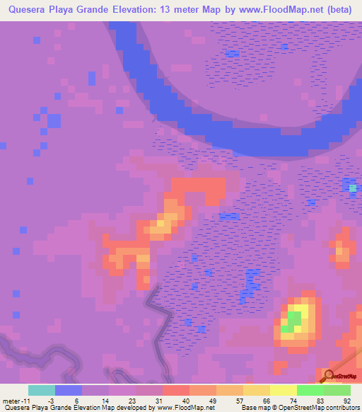 Quesera Playa Grande,Nicaragua Elevation Map