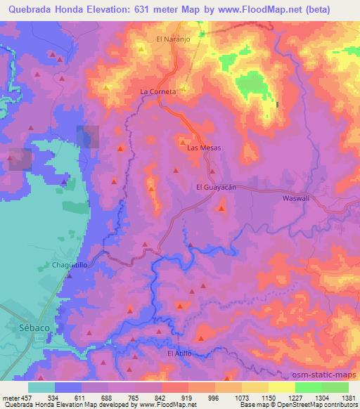 Quebrada Honda,Nicaragua Elevation Map