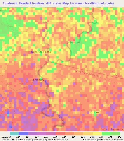 Quebrada Honda,Nicaragua Elevation Map