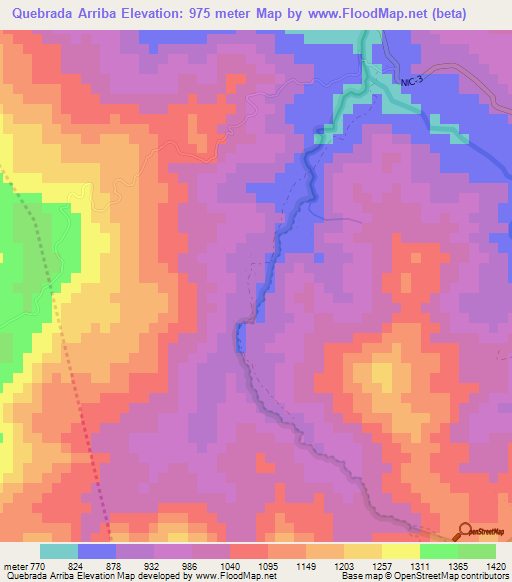 Quebrada Arriba,Nicaragua Elevation Map