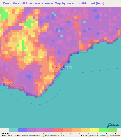 Punta Marshall,Nicaragua Elevation Map