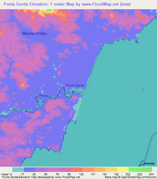 Punta Gorda,Nicaragua Elevation Map