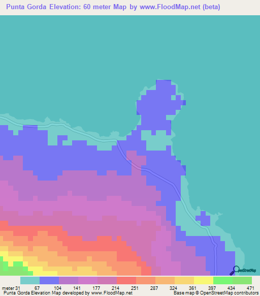 Punta Gorda,Nicaragua Elevation Map