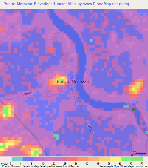 Puerto Morazan,Nicaragua Elevation Map