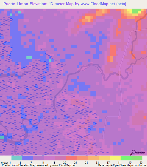 Puerto Limon,Nicaragua Elevation Map