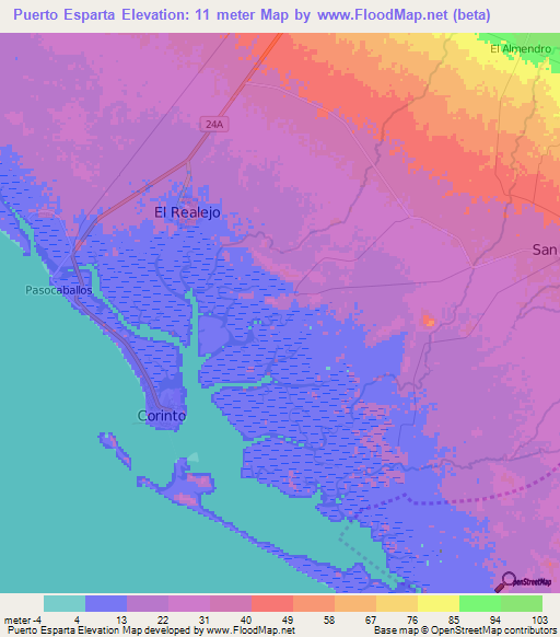 Puerto Esparta,Nicaragua Elevation Map