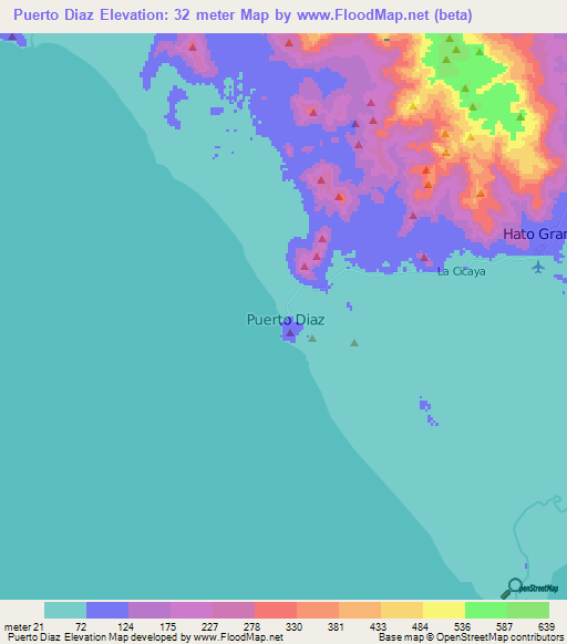 Puerto Diaz,Nicaragua Elevation Map