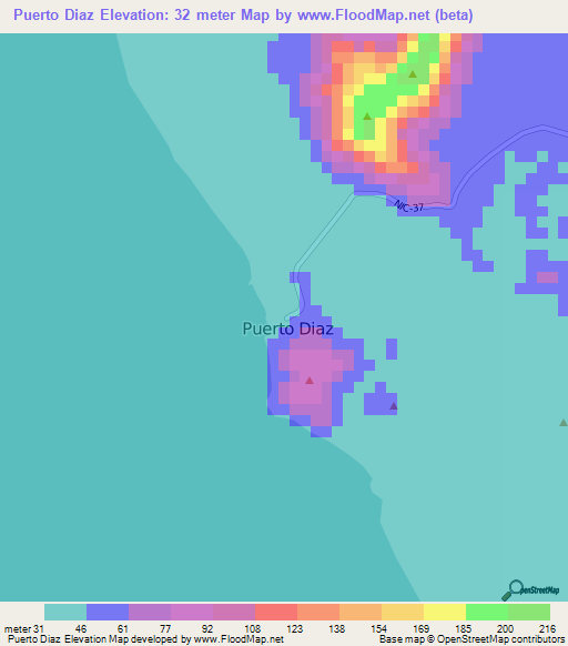 Puerto Diaz,Nicaragua Elevation Map
