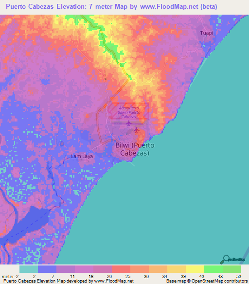 Puerto Cabezas,Nicaragua Elevation Map
