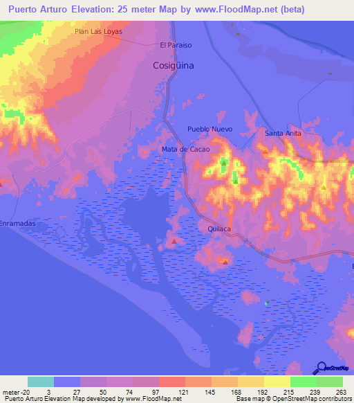 Puerto Arturo,Nicaragua Elevation Map