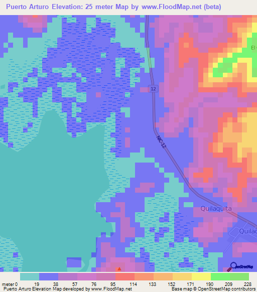 Puerto Arturo,Nicaragua Elevation Map