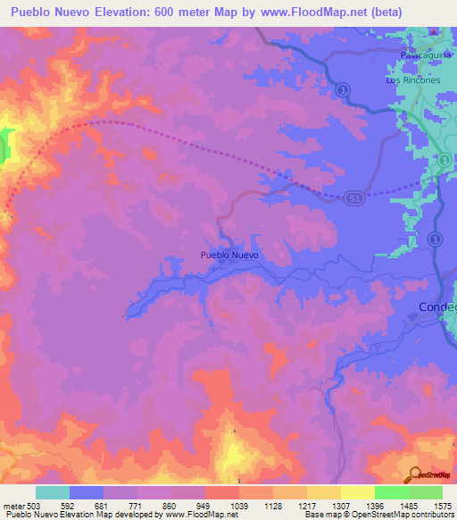 Pueblo Nuevo,Nicaragua Elevation Map