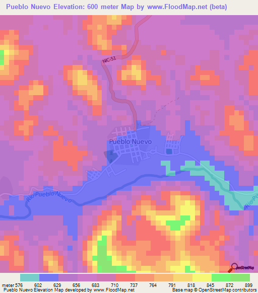 Pueblo Nuevo,Nicaragua Elevation Map