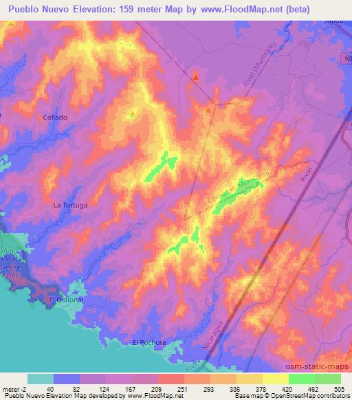 Pueblo Nuevo,Nicaragua Elevation Map