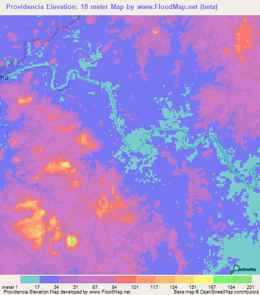 Providencia,Nicaragua Elevation Map
