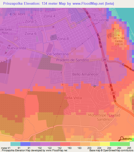 Prinzapolka,Nicaragua Elevation Map