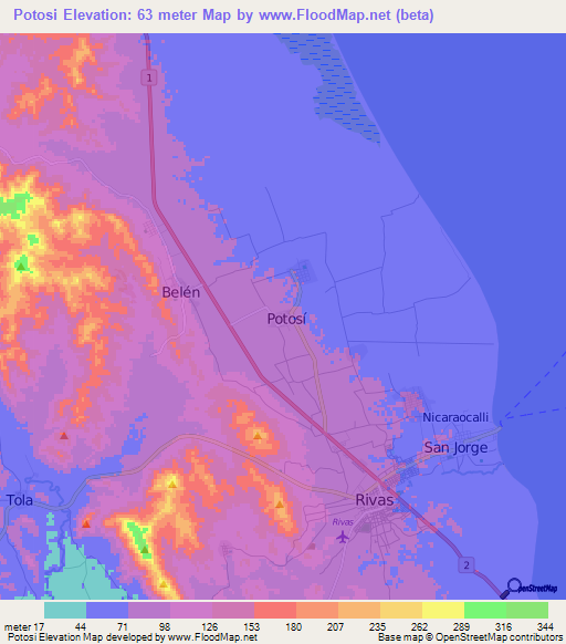 Potosi,Nicaragua Elevation Map