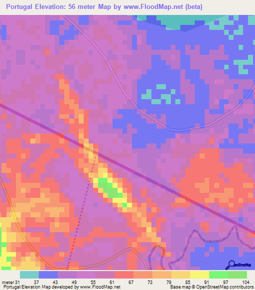 Portugal,Nicaragua Elevation Map