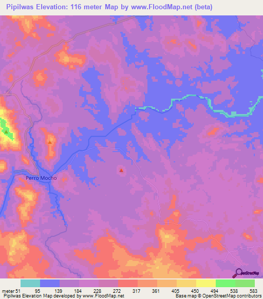 Pipilwas,Nicaragua Elevation Map