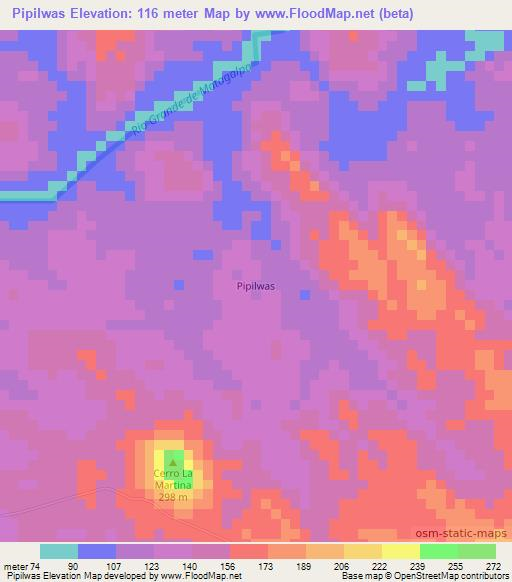 Pipilwas,Nicaragua Elevation Map