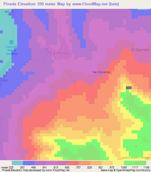Pineda,Nicaragua Elevation Map
