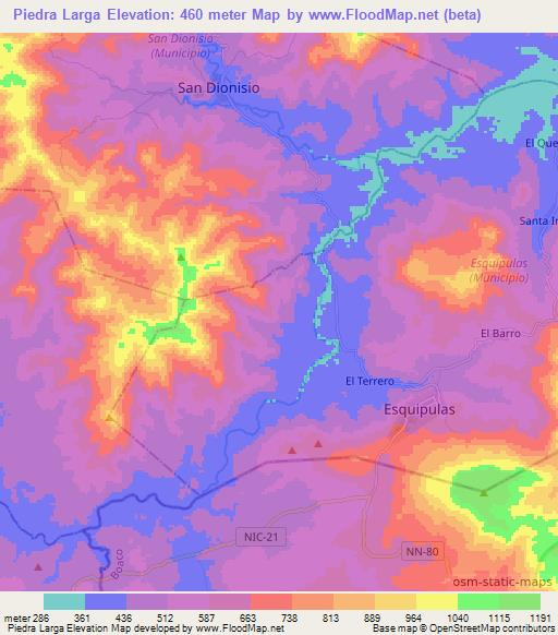 Piedra Larga,Nicaragua Elevation Map