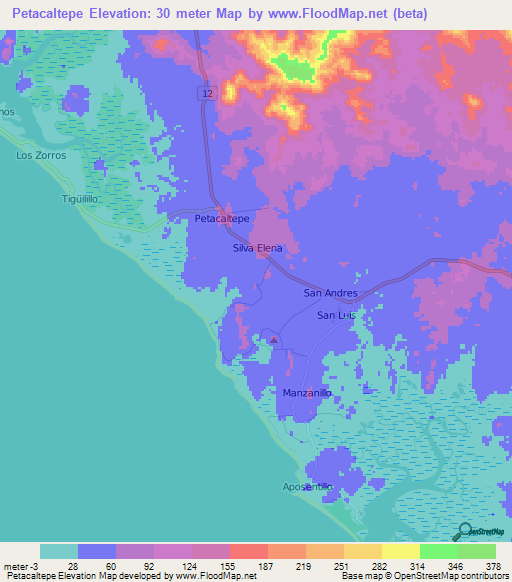 Petacaltepe,Nicaragua Elevation Map