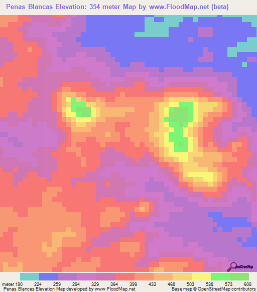 Penas Blancas,Nicaragua Elevation Map