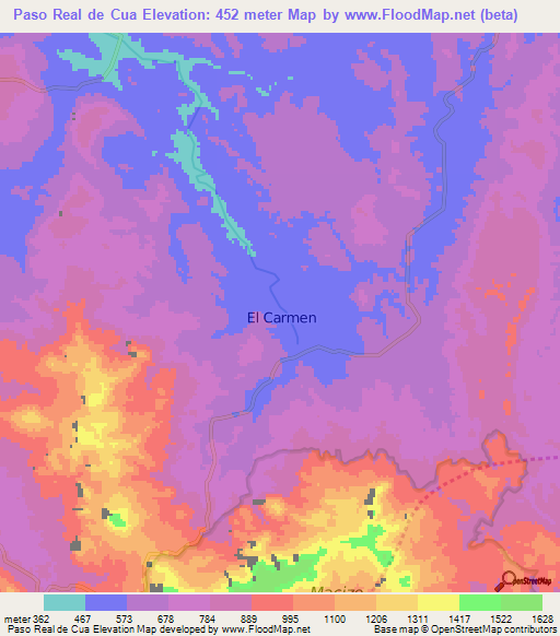 Paso Real de Cua,Nicaragua Elevation Map