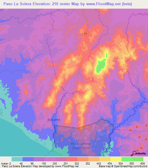 Paso La Solera,Nicaragua Elevation Map