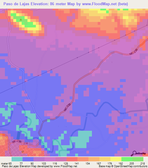 Paso de Lajas,Nicaragua Elevation Map