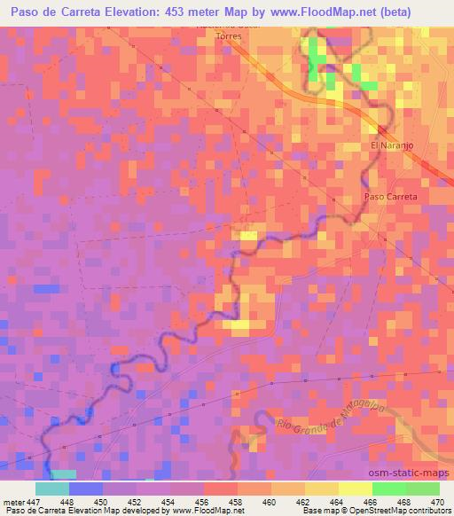 Paso de Carreta,Nicaragua Elevation Map