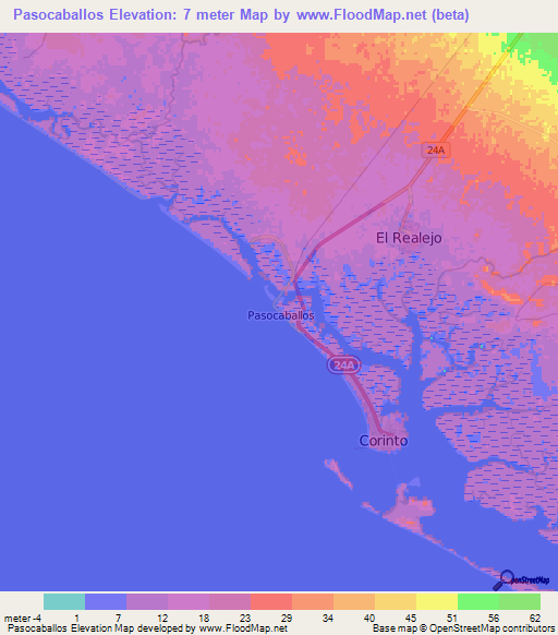 Pasocaballos,Nicaragua Elevation Map
