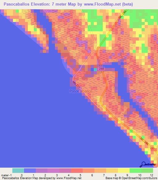 Pasocaballos,Nicaragua Elevation Map