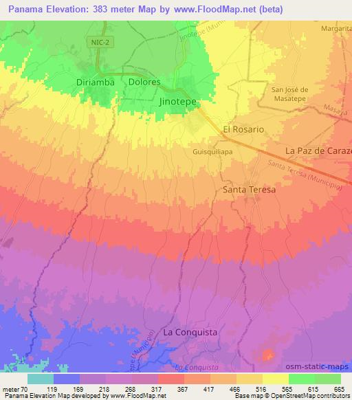 Panama,Nicaragua Elevation Map