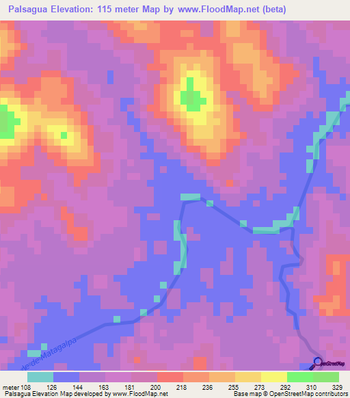 Palsagua,Nicaragua Elevation Map