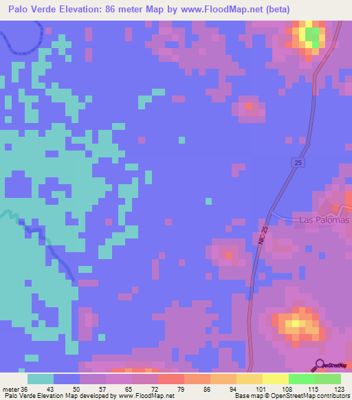 Palo Verde,Nicaragua Elevation Map