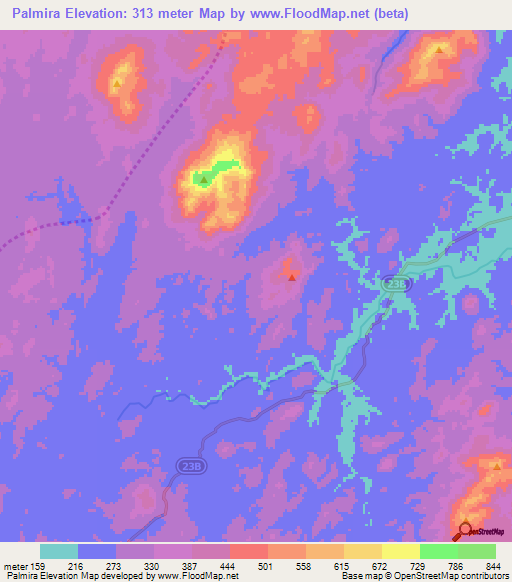 Palmira,Nicaragua Elevation Map