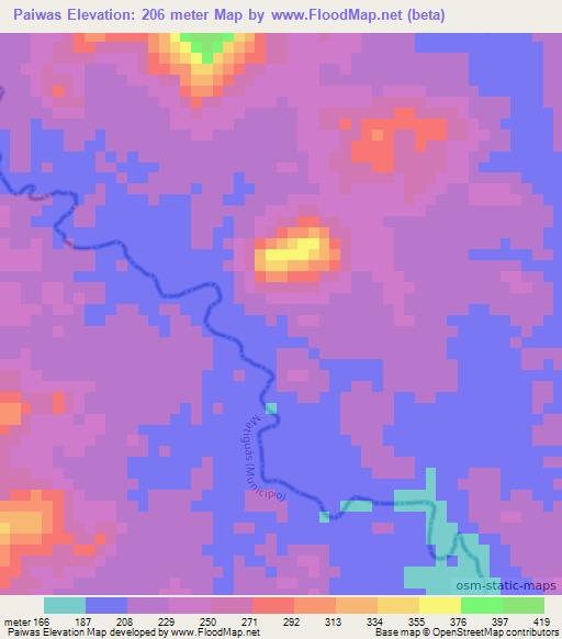 Paiwas,Nicaragua Elevation Map
