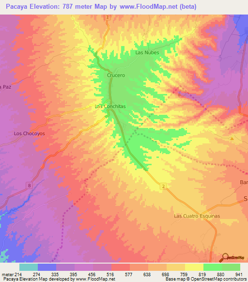 Pacaya,Nicaragua Elevation Map