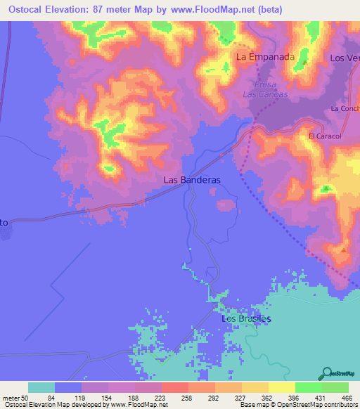 Ostocal,Nicaragua Elevation Map